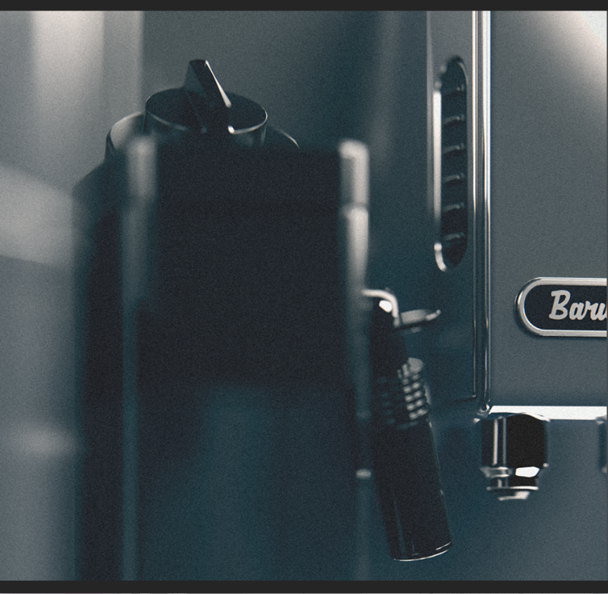 Close-up detail render of a coffee machine