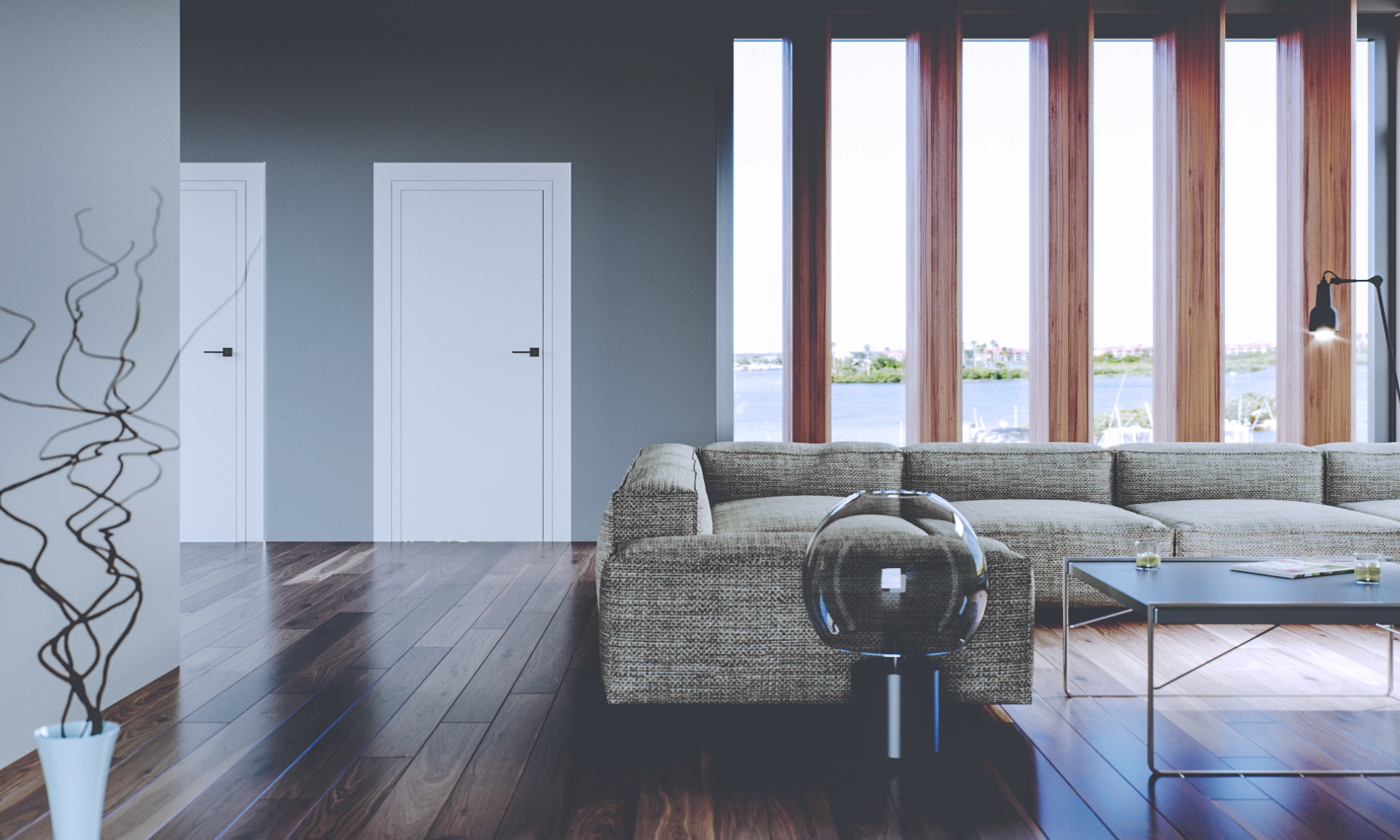 Minimal interior with two flat doors