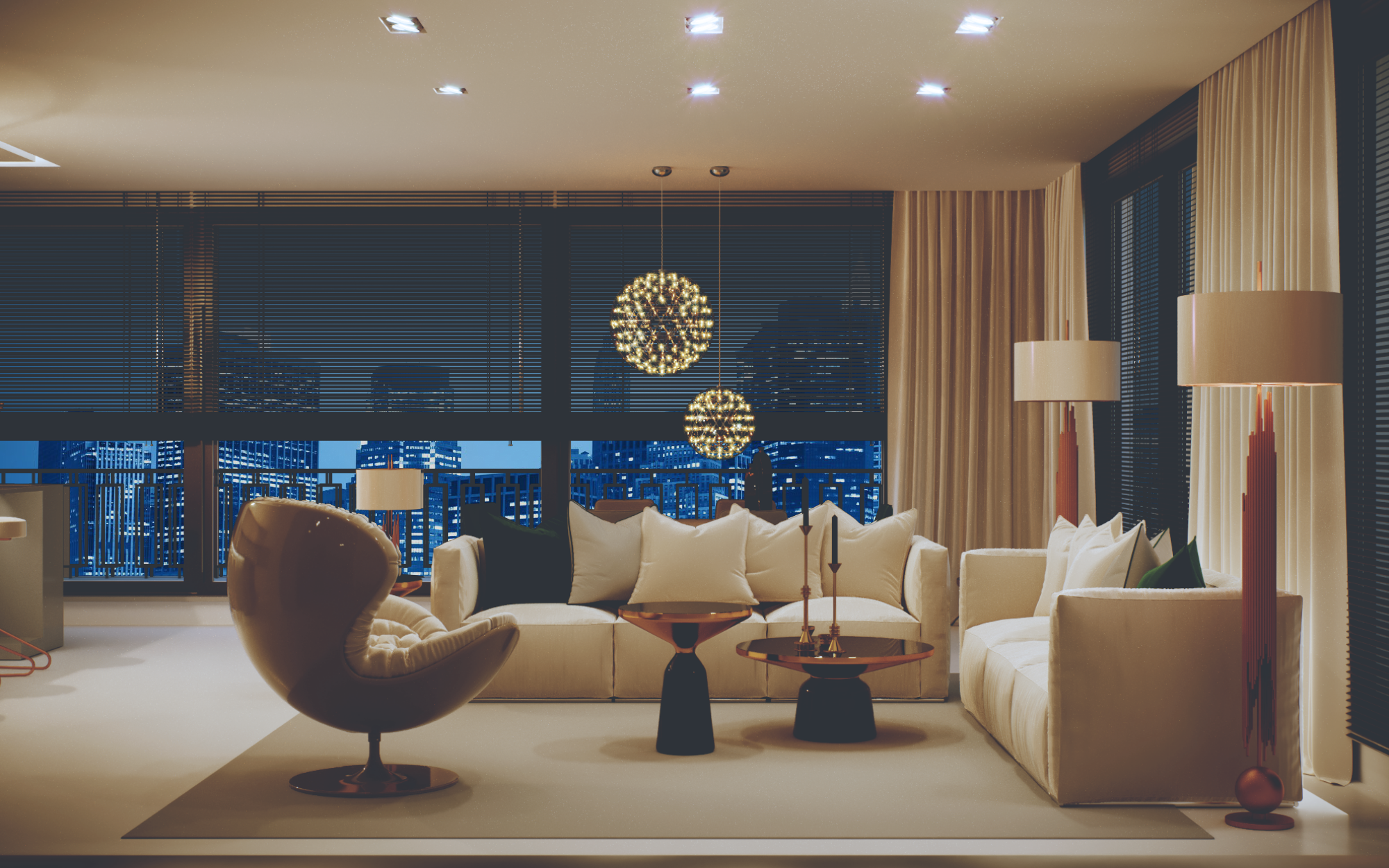Night loft interior visualization