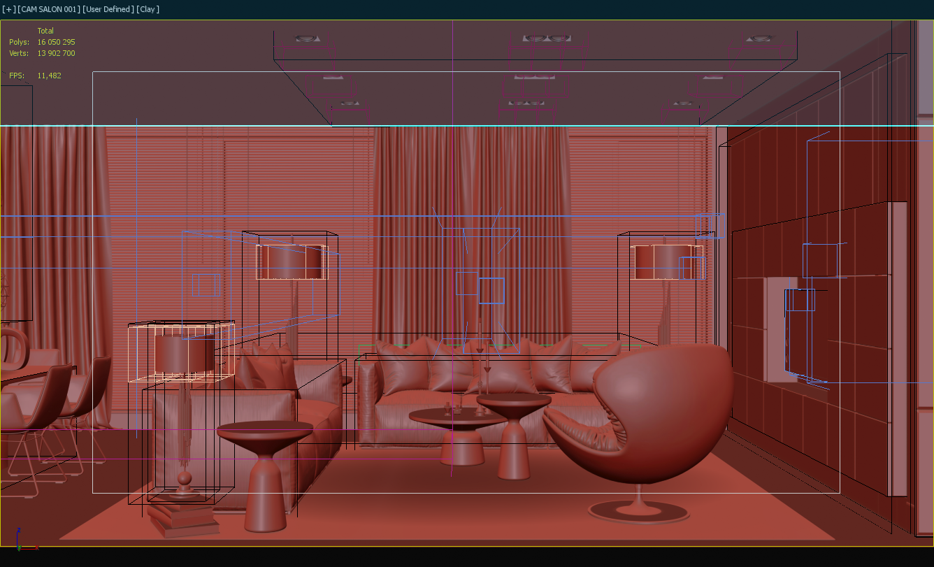 Clay viewport of salon scene