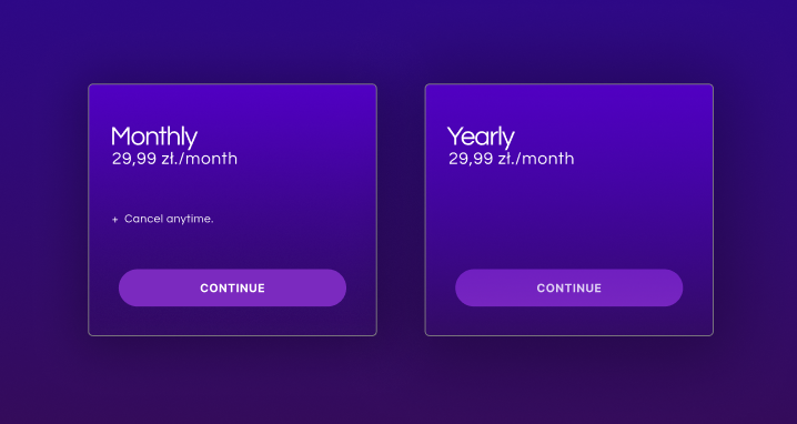 Purple subscription pricing app screen